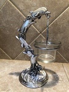 Metal Dolphins Votive Candle Holder