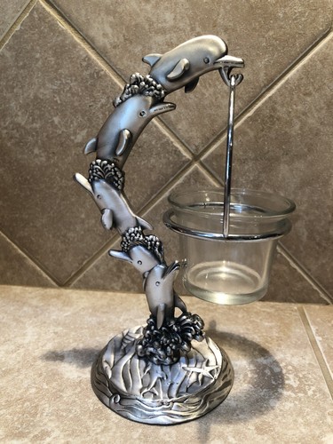 Metal Dolphins Votive Candle Holder