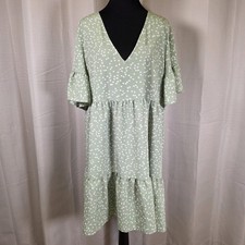 Sage Green Heart Print Babydoll Dress Plus Size 0XL Shein Curve Tiered Flowy