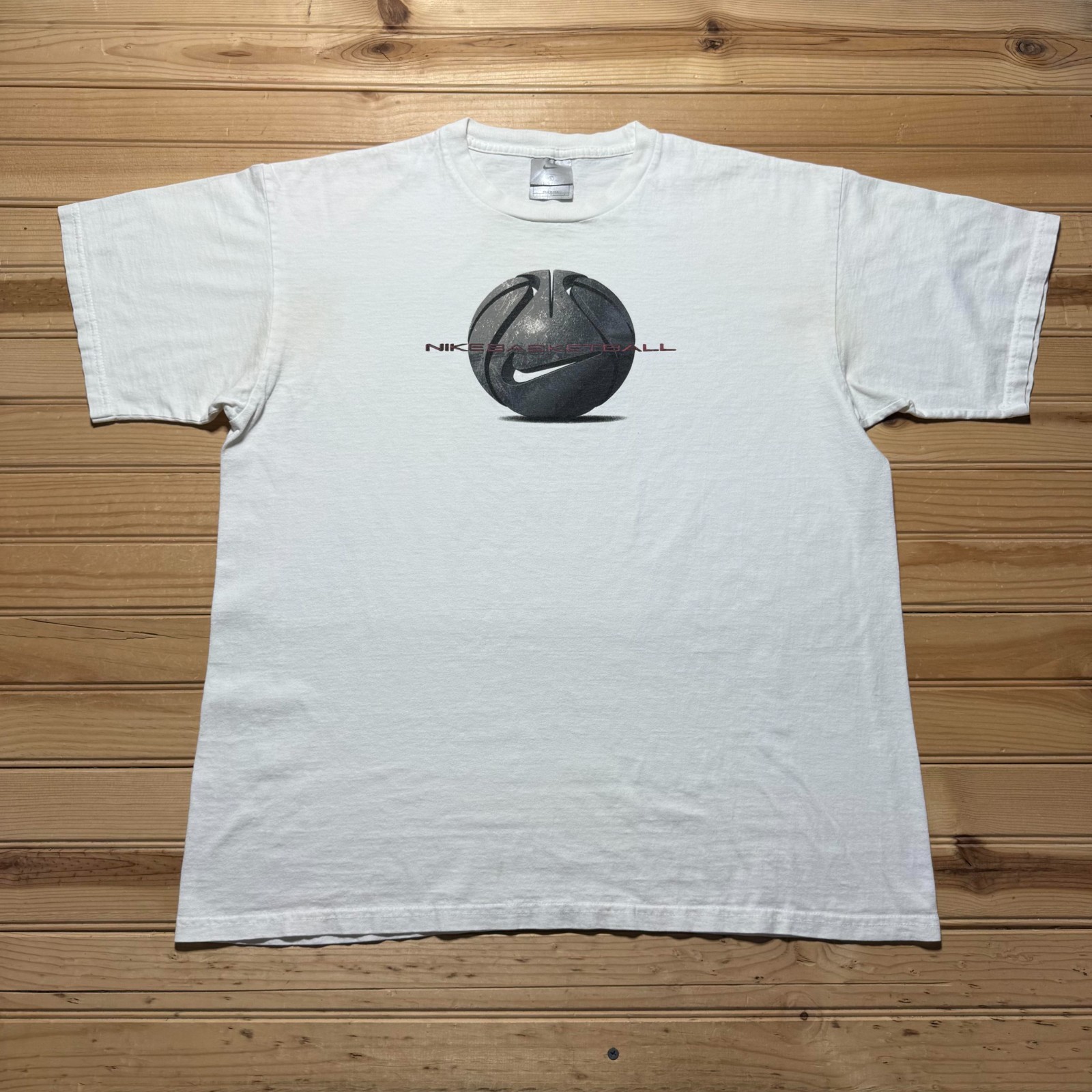 Vintage Y2K Nike Basketball Center Swoosh Logo Graphic T-Shirt USA Made - Large