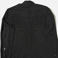 Roar Black Embroidered Contrast Stitching Stretchy Button Up Shirt Men's Size M