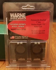 Warne Maxima  201M Horizontal 1" Medium Fixed Steel Picatinny Scope Rings Black