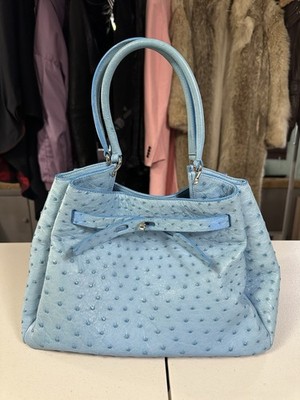 Genuine Ostrich Light Blue Leather Purse Handbag Gallery