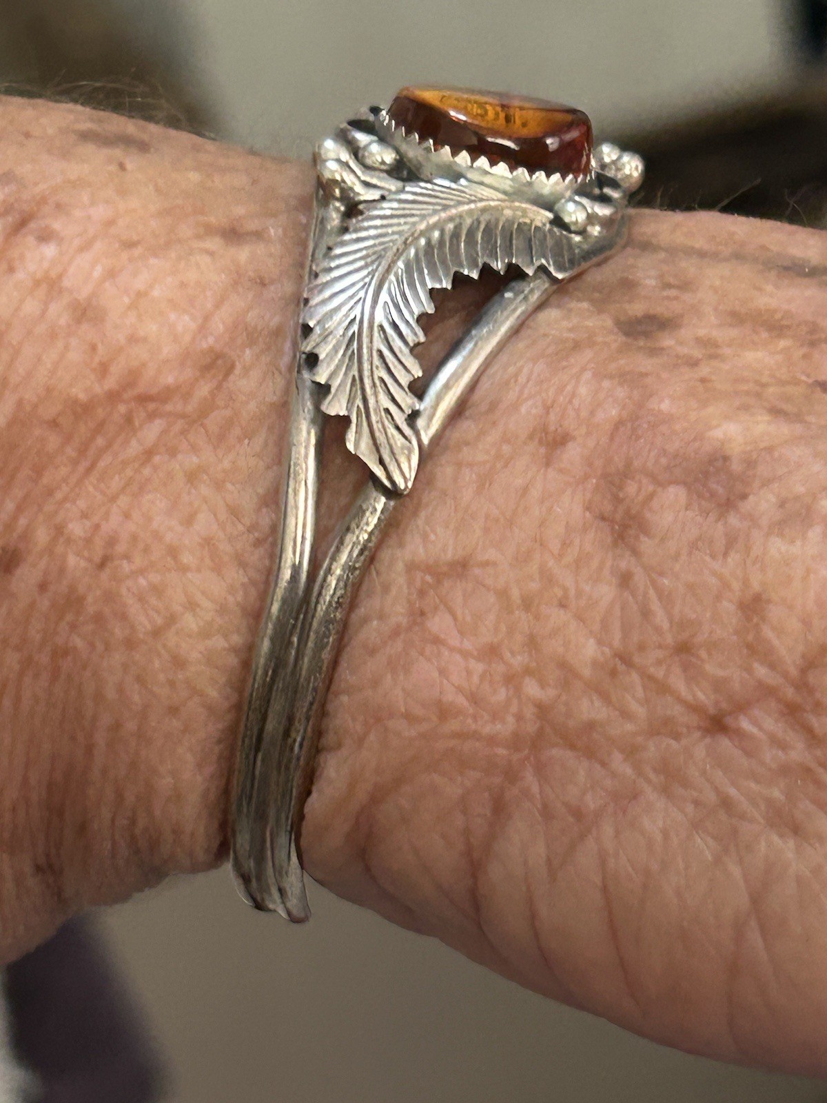 Native Sterling Amber LL Signed Bangle - image 7