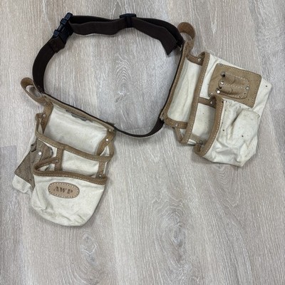 AWP Cotton Canvas & Leather Work Finisher Tool Belt 2 Pouches & 2 Hammer Holders