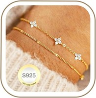 Silber Armband 925 Hypoallergen Gold Layered Einstellbar Damen MäDchen Geschenk