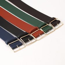 Women Metal Gold Buckle Faux Leather Belt Dress Jeans Corset Waistband