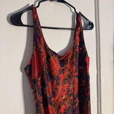 Natori Floral silky Satin Maximalist Nightgown Sunset Red Gold Oriental Sleep