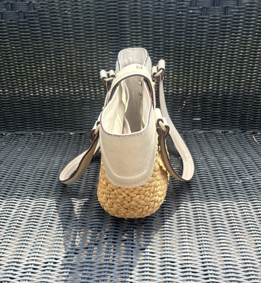 VTG Michael Kors Natural Straw Raffia Woven Gold Tone / Leather  Tote Logo Purse - Image 2 of 4