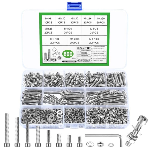 Schrauben Set M4 Edelstahl 800 Stk Sechskantschrauben Mit Muttern-image
