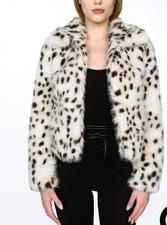 WELOVEFURS FAUX AFFAIRS LEOPARD PRINT FAUX FUR JACKET CROPPED SHORT MEDIUM M