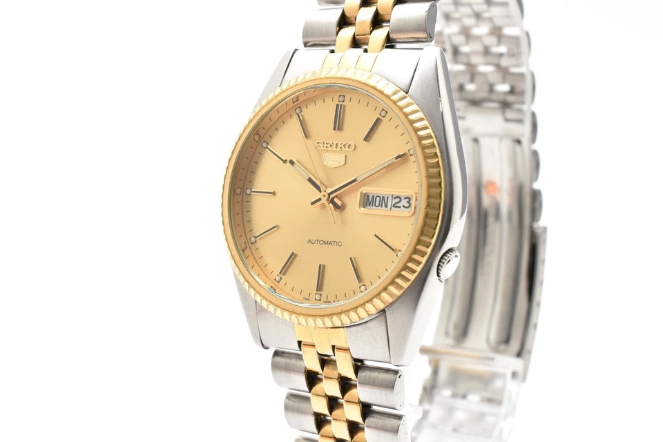 Reloj automático para hombre Duty-Free US【Casi como nuevo】Seiko 5 7S26-3110 36 mm esfera dorada Foto 4 de 4
