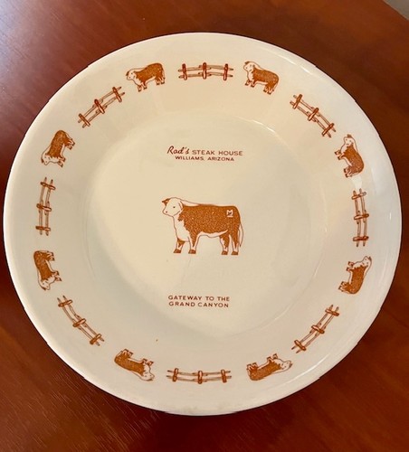 Vtg Rod's Steak House Syracuse China Bowl Williams AZ Route 66 Hereford Western