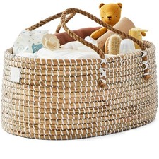 Premium Baby Diaper Caddy Organizer - Handmade - Seagrass Basket With Cotton ...