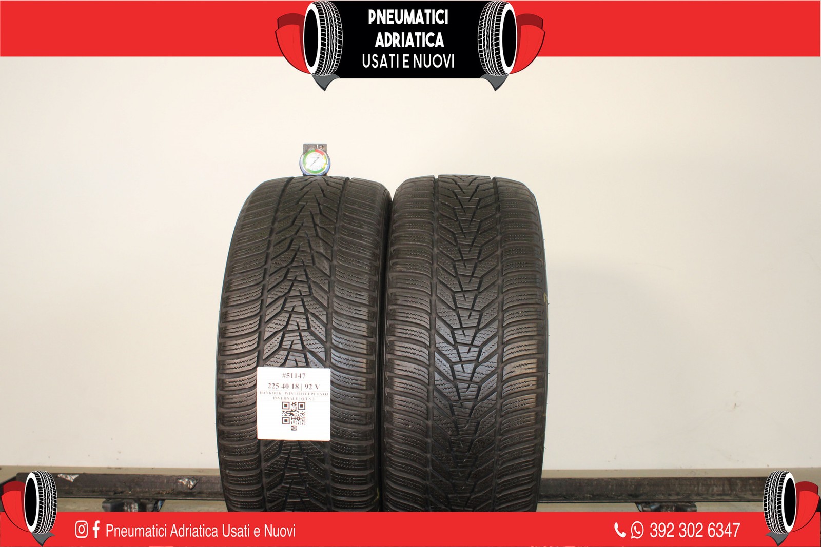 2 PNEUMATICI HANKOOK 225/40 R18 INVERNALI GOMME USATE 85% - ADRIATICA