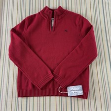 Tommy Bahama Sweater Kids 10-12 Red Cotton 1/4 Zip Pullover Mock Neck Knit Boys