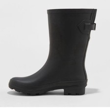 A New Day Womens Vicki Mid Calf Rain Water Boots  Matte Black Sz 11