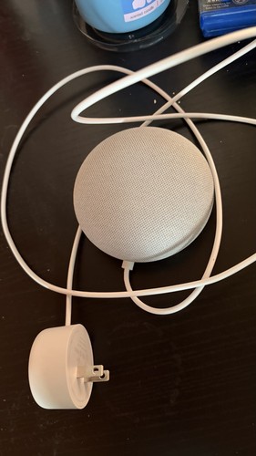 Google Home Mini Wired Smart Speaker Gray Fabric Sphere w/ Type A Adapter Used