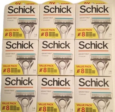 Lot Of 9 Schick Quattro Titanium Razor Blade Refills Value Pack 8 Cartridges