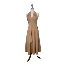 White House Black Market Beige Halter A-Line Midi Dress Belted Sleeveless size 8