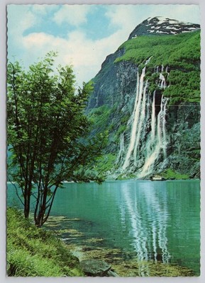 Geiranger Fjord Norway The Seven Sisters Waterfalls MITTET Vintage Postcard