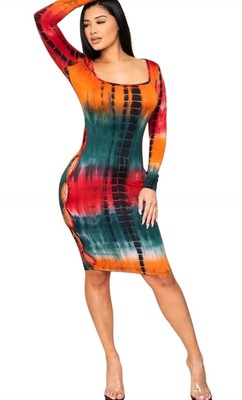 tie dye bodycon dress long sleeve Slim Fit Midi S M L Size:8.5 US Men (7.5 UK/AU) forward design and everyday black / white mini dresses Brown Dress Outfit •