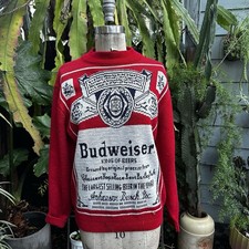 Vintage Budweiser Anheuser Busch Beer Knit Acrylic Men Large Sweater 1980's