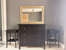 IKEA HEMNES Chest of Drawers & 2 Bedside Tables Mirror Glass Top Set