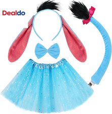 4 Pcs Blue Donkey Ctume Accessories Set for Women - Include Donkey Ears Headband