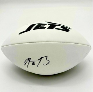 Aaron Rodgers Signed New York Jets White Panel Logo Football Metabilia Cert