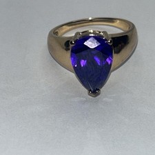 Sterling Silver Retro Pear Shaped Amethyst Ring Size 8, overlay
