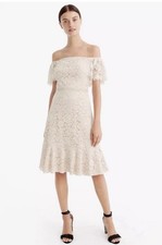NWT J Crew Off The Shoulder LACE DRESS 10 M Dune H2189 Dune Warm Ivory Party