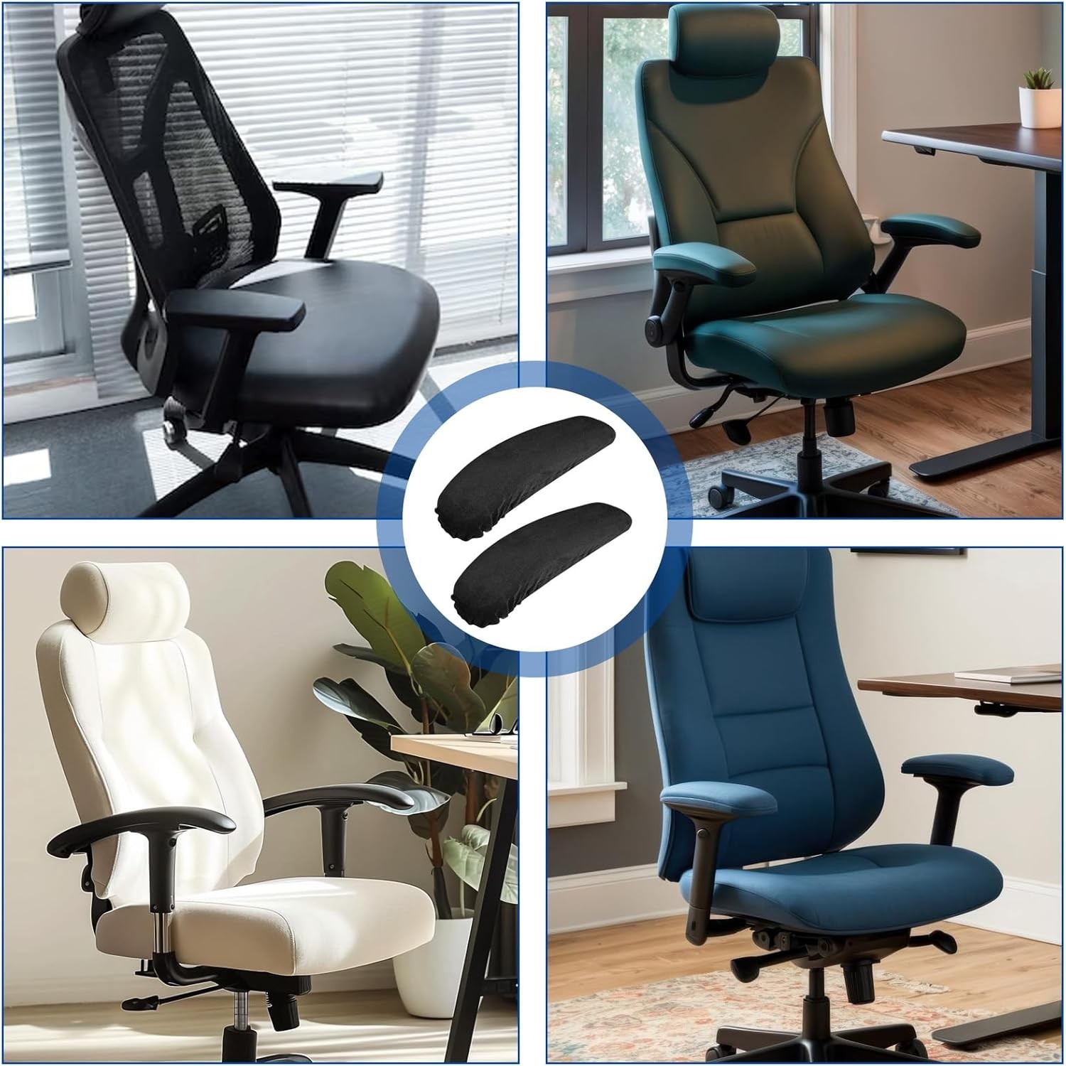 KALIONE Office Chair Armrest Covers Velvet Removable Arm Rest Black 