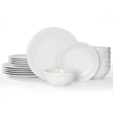 Garden Plates and Bowls Sets, 18-Piece Dishes Set for 6, Scratch Resistant Ki...