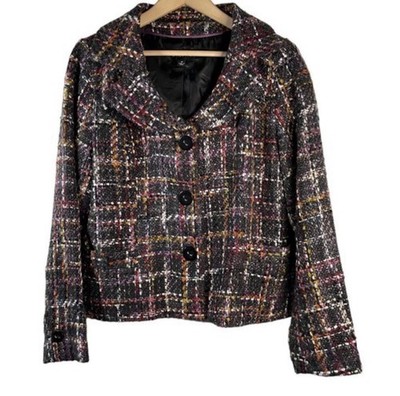 Dialogue Multicolor Tweed Blazer Jacket Size 12 Pockets Lined Academia