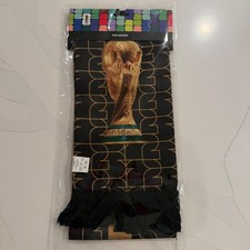 Official FIFA World Cup 2026 Fan Scarf Black Gold Trophy Fringed Soccer Scarf