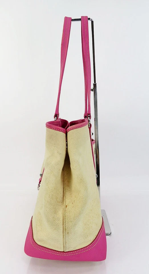 Auténtico bolso de hombro PRADA beige de lona y cuero rosa #61969 Foto 4 de 4