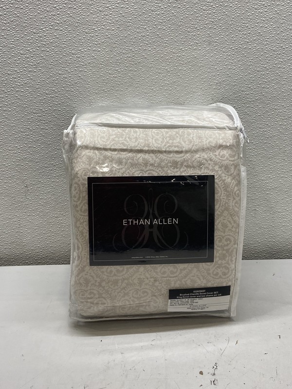 Ethan Allen King Size Brushed Chenille Duvet Cover And Shams Set Beige