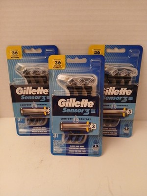 THREE Gillette Sensor3 Comfort Disposable Razors 3 Each Triple Blade