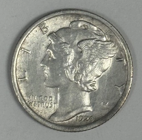 1924 MERCURY DIME CHOICE AU/BU NEAR FULL BANDS