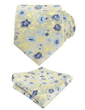 Mens 3.15inches Light Color Rustic Tie with Flower 128-light Yellow navy blue