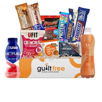 GUILTFREE 11 High Protein Gift Hamper Box Healthy Protein Snack Bars Cookies Shakes Crisps