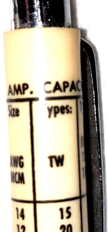 "AMP. CAPACITY"CHART"Electric Suppy Corp*Chicago, ILL*Ph.AN3-5225"Working Pencil