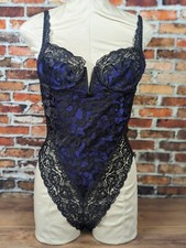 Vintage 80s 90s Victoria's Secret Gold Label Teddy Black Purple M Lace  Satin