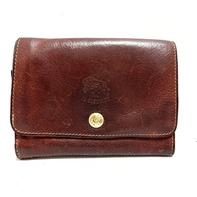 Auth IL BISONTE - Dark Brown Leather Bifold Wallet