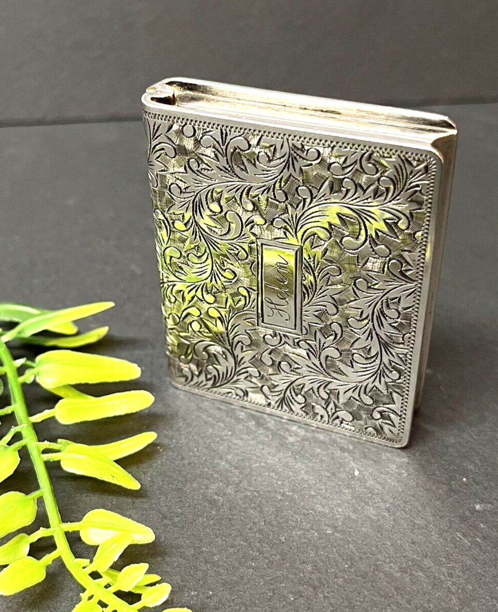 Sterling Silver Pill Box W/Mirror Monogrammed Helen Stamped 950
