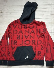 Nike Air Jordan Shirt Boys Large Red Pullover Hooded Sweatshirt