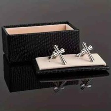 Cross Shirt Cufflinks Gift For Men's 14K White Gold Plated 925 Sterling Silver