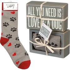 All You Need Is Love  A Dog Socks  Box Sign Gift Set - Primitives by Kathy