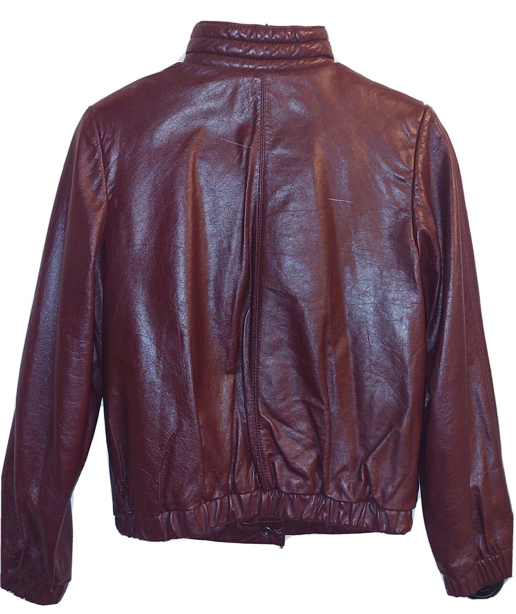 Vintage 80's Red Leather Motto Bomber Jacket size women's 6 Small